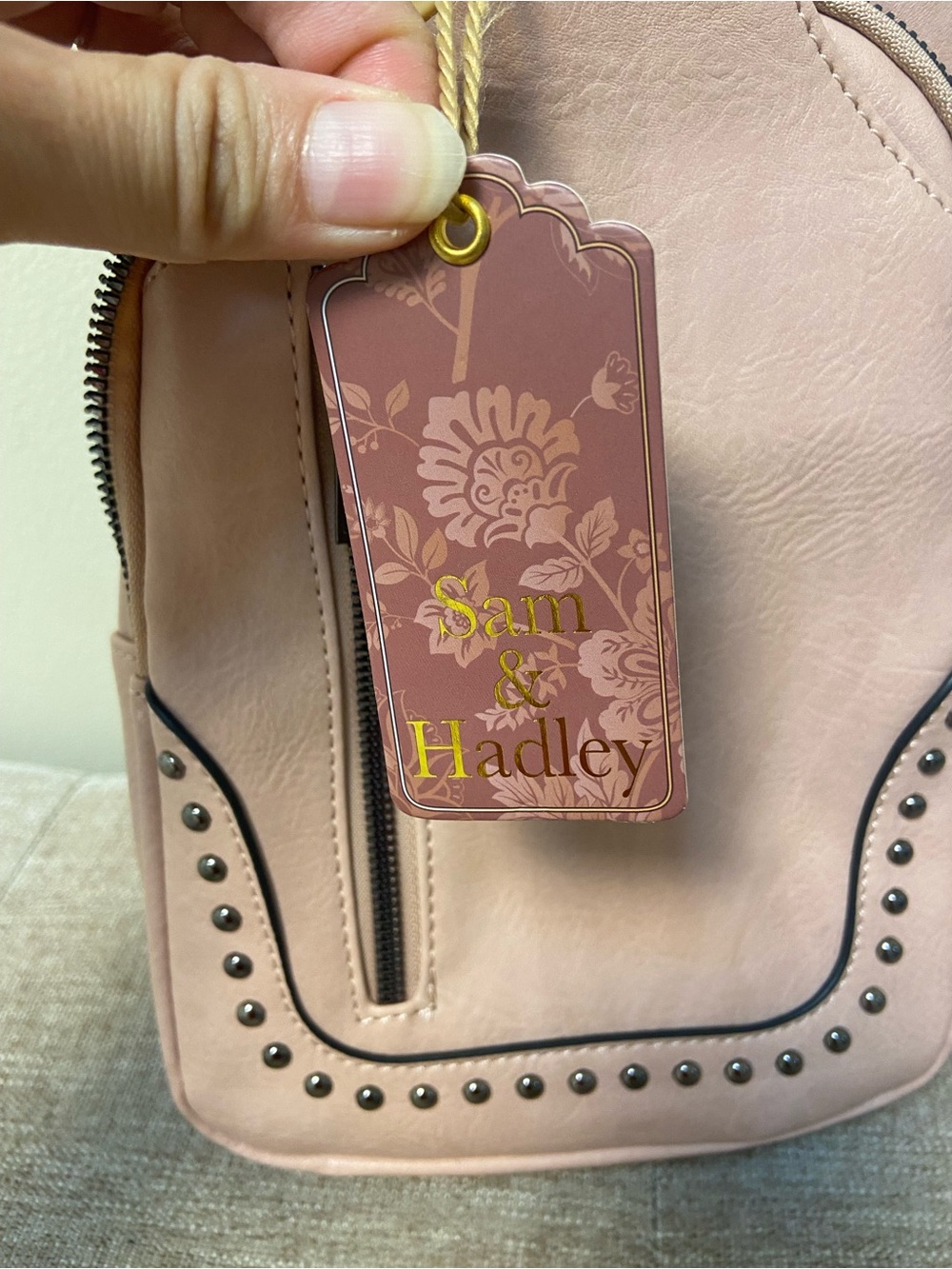 Sam & Hadley Blush Pink Stud-Accent Crossbody Sling Bag New - Picture 5 of 6